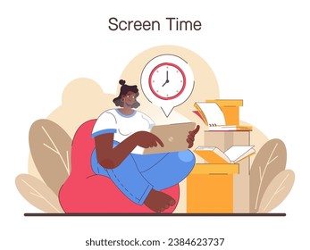 Digital multitasking. Effective and competent office worker media consumption management. Business productivity optimization, scheduling and progress tracking. Flat vector illustration