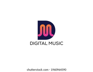 Digital Music Abstract D M Letter Modern Initial Logo Design