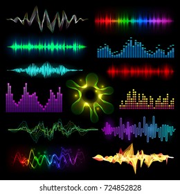 Digital music equalizer audio waves set vector llustration design template audio signal visualization