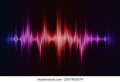 Digital Music Equalizer. Banner with Multicolored Shining Sound Wave or Abstract EQ. Visualization of frequency and volume of voice, melody or song. AI Assistant. Realistic neon vector illustration