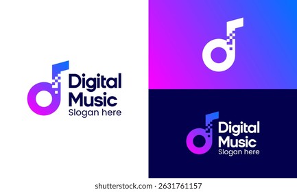 Design do logotipo de música digital. Note conceito de música vetor design com tecnologia de dados digitais símbolo ícone gráfico