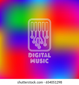 Digital music logo template design in outline style. Vector illustration.