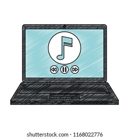 Digital music on laptop scribble