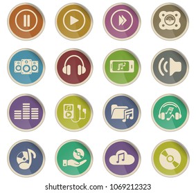 digital music web icons in the form of round paper labels