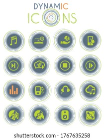 digital music web icons on white background with dynamic lines for animation for user interface design
