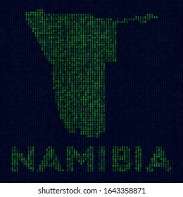 Digital Namibia logo. Country symbol in hacker style. Binary code map of Namibia with country name. Awesome vector illustration.