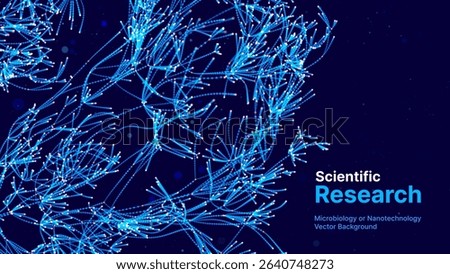 Digital Nanotechnology Structure for Scientific Research. Abstract Blue Molecular or Genetic Data Visualization on Dark Background, Microbiology Concept. Vector Illustration.