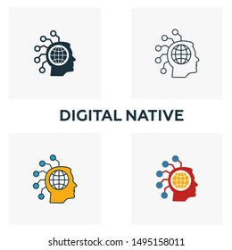 Digital Native icon set. Four elements in diferent styles from fintech icons collection. Creative digital native icons filled, outline, colored and flat symbols.
