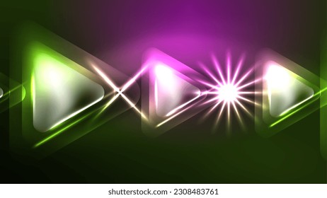 Digital Neon Abstract Background, Triangles And Lights Geometric Design Template