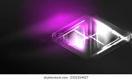 Digital Neon Abstract Background, Triangles And Lights Geometric Design Template