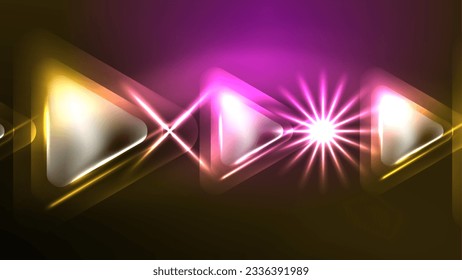 Digital Neon Abstract Background, Triangles And Lights Geometric Design Template