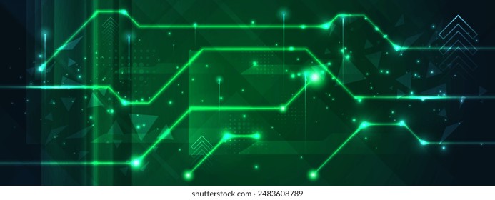 Paisaje Horizontal de líneas digitales de neón. Diseño de luz verde para Fondo de pantalla, Anuncio, póster, fondo.