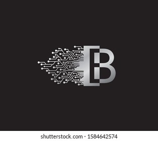 Digital Network  B Letter Logo Icon, Metal B Data Design.