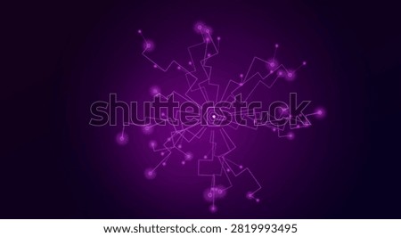 Digital network backdrop featuring glowing nodes and connected lines, abstract technology concept design in purple color scheme.