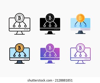 Icono de bitcoin de red digital con línea, contorno, plano, relleno, glifo, color, gradiente. Actrazo editable y píxel perfecto. Se puede usar para productos digitales, presentación, diseño de impresión y más.