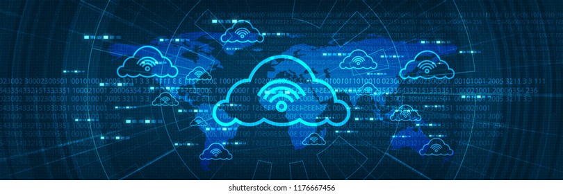 Digital Network Connecting With Clouds on Global Technology background,Cloud Computing concept.