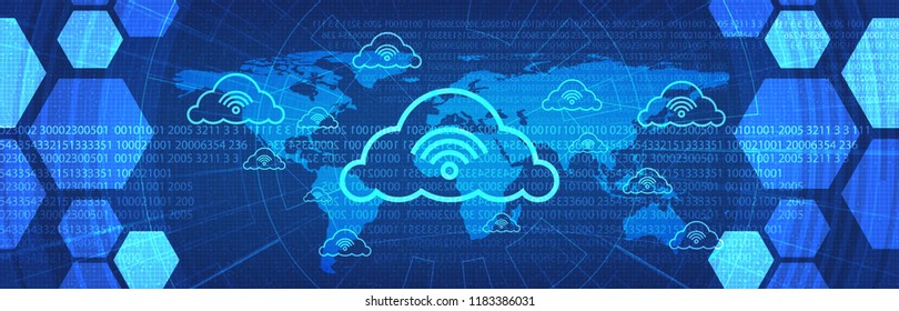 Digital Network Connecting With Clouds on Global Technology background,Cloud Computing concept.