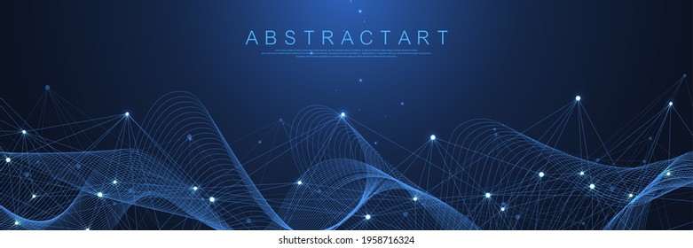 Digital network connection abstract background. Artificial intelligence and engineering technology. Big Data visualization. Global networks, Lines plexus, minimal array. Vector illustration