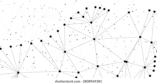 Digital network connection illustration. Connected nodes, data points and abstract technology structure for communication and cybersecurity