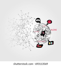  Digital Network Connections. Internet communication. Nodes and social media