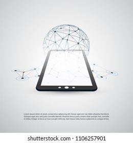 Digital Network Connections, Mobile Technology Background - Cloud Computing Design Concept with Transparent Geometric Wireframe 