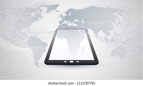Digital Network Connections, Technology Background - Cloud Computing Design Concept with World Map