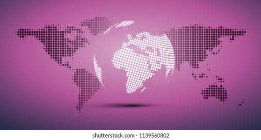 Digital Network Connections, Technology Background - Cloud Computing Design Concept with Spotted Earth Globe and World Map