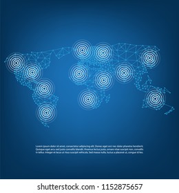 Digital Network Connections, Technology Background - Cloud Computing Design Concept with Mesh and World Map
