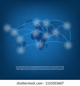 Conexiones de red digital, fondo de tecnología - Concepto de diseño de computación en nube con Mesh y Mapa Mundial