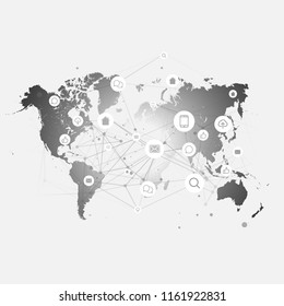 Digital Network Connections, Technology Vector Design - Internet of Things, Cloud Computing Design Concept with Icons on World Map Background