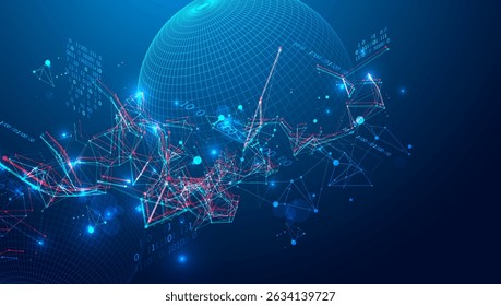 Digital network cyberspace theme background. Futuristic digital network with interconnected nodes, glowing data points, and dynamic lines forming a complex web of information.