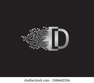 Digital Network  D Letter Logo Icon, Metal D Data Design.