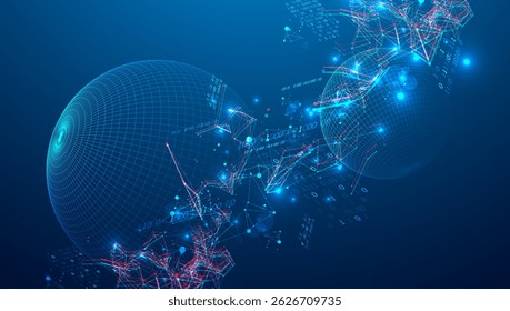 Digital network data in cyberspace theme background. Vector.