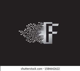 Digital Network  F Letter Logo Icon, Metal F Data Design.