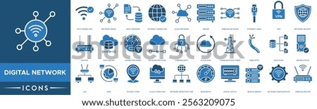 Digital Network icon. Wi-Fi Connection, Network Signal, Data Transfer, Internet Connection and Cloud Network