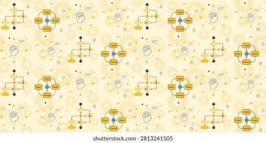 Digital network illustration with interconnected nodes, data icons and flow pathways in yellow and brown tones suitable for technology and communication themes
