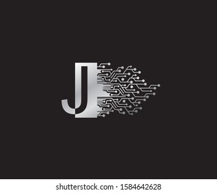 Digital Network  J Letter Logo Icon, Metal J Data Design.
