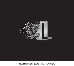 Digital Network  L Letter Logo Icon, Metal L Data Design.