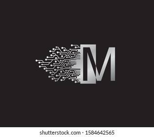Digital Network  M Letter Logo Icon, Metal M Data Design.