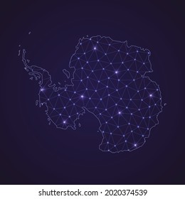 Digital network map of Antarctica. Abstract connect line and dot on dark background