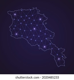 Digital network map of Armenia. Abstract connect line and dot on dark background