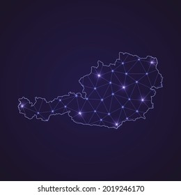 Digital network map of Austria. Abstract connect line and dot on dark background