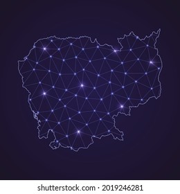 Digital network map of Cambodia. Abstract connect line and dot on dark background