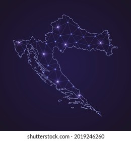 Digital network map of Croatia. Abstract connect line and dot on dark background