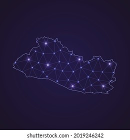 Digital network map of El Salvador. Abstract connect line and dot on dark background