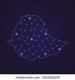 Mapa de red digital de Etiopía. Resumen de la línea de conexión y punto en el fondo oscuro