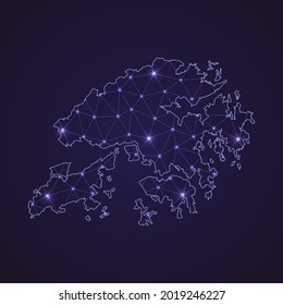 Digital network map of Hong Kong. Abstract connect line and dot on dark background