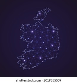 Digital network map of Ireland. Abstract connect line and dot on dark background
