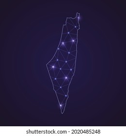 Digital network map of Israel. Abstract connect line and dot on dark background