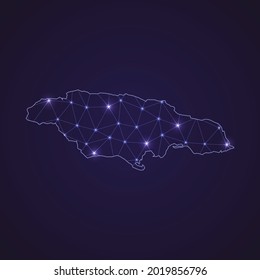 Digital network map of Jamaica. Abstract connect line and dot on dark background
